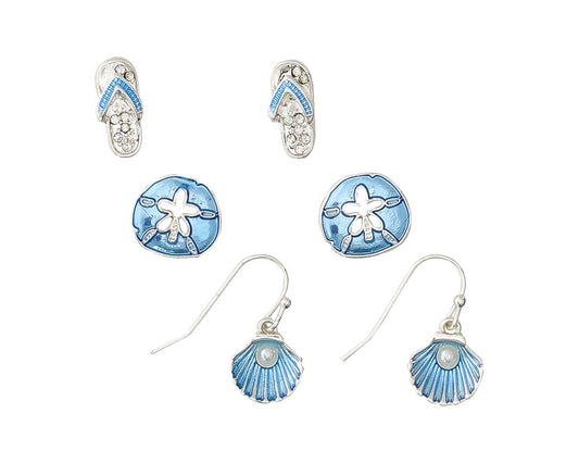 Blue Scallop Trio Earrings