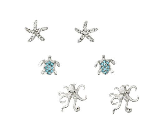 Silver Octopus Trio Earrings