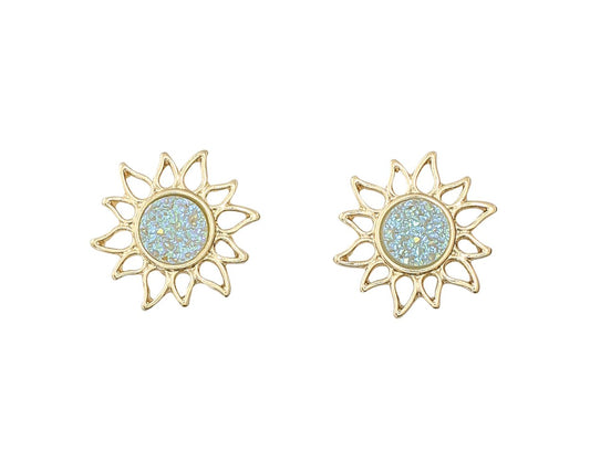 Gold & Aqua Flowers Earrings