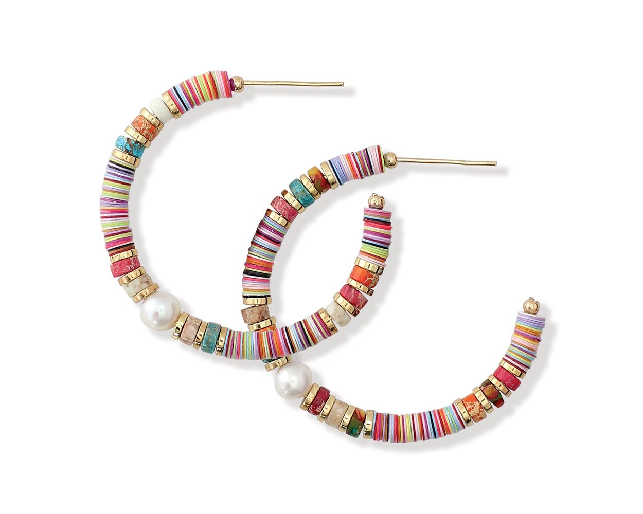 Multi Color Bead Hoops Earrings