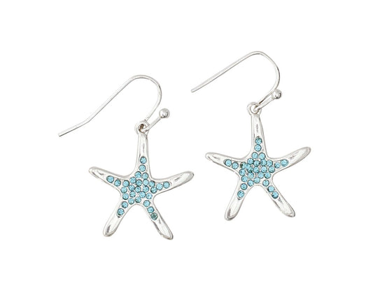 Starfish with Blue Crystals Earrings