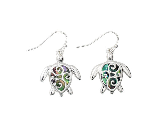 Silver Scroll Abalone Turtles Earrings