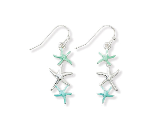 Aqua & Silver Starfish Earrings