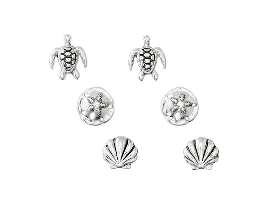 Silver Sea Life Trio Earrings