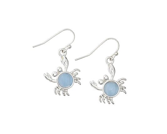 Silver Crabs with Blue Resin Earrings