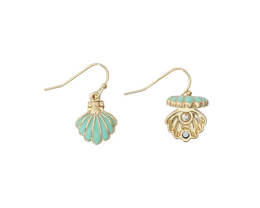 Mint Shell with Hidden Pearl Earrings