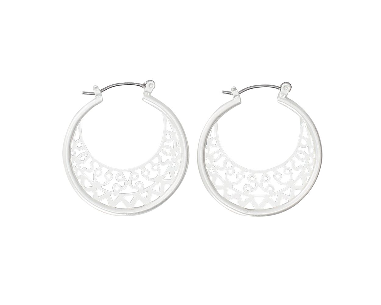 Matte Silver Filigree Hoop Earrings