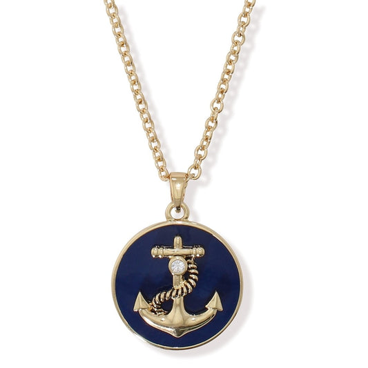 Gold Anchor with Navy Inlay Necklace