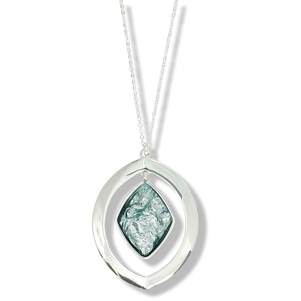 Silver Oval with teal Foil Necklace