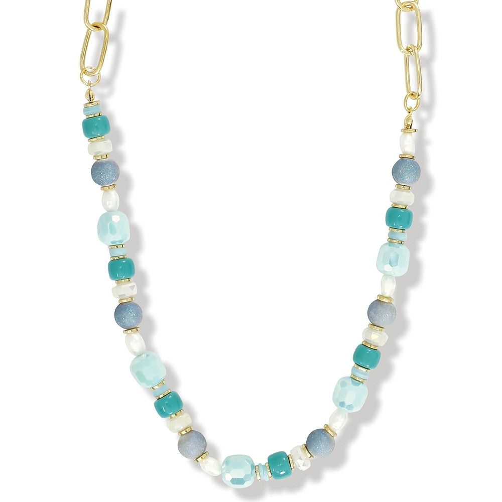 Gold Link with Mint Beads Necklace