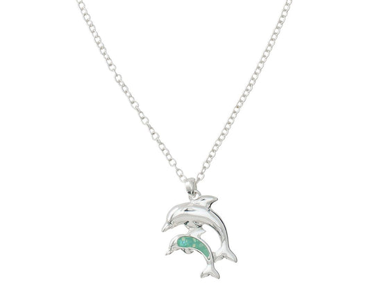 Silver & Mint Dolphins Necklace