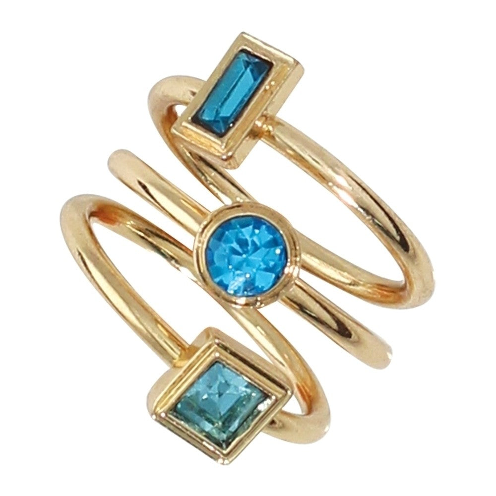 Set of 3 Gold with Blue Geo Rings (Size 7)