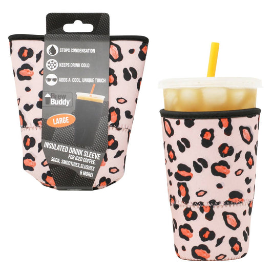 Brew Buddy Insulated Iced Coffee Sleeve - Pink Leopard (Large)
