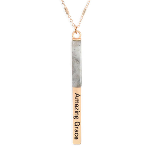 AMAZING GRACE HALF METAL STONE BAR PENDANT NECKLACE