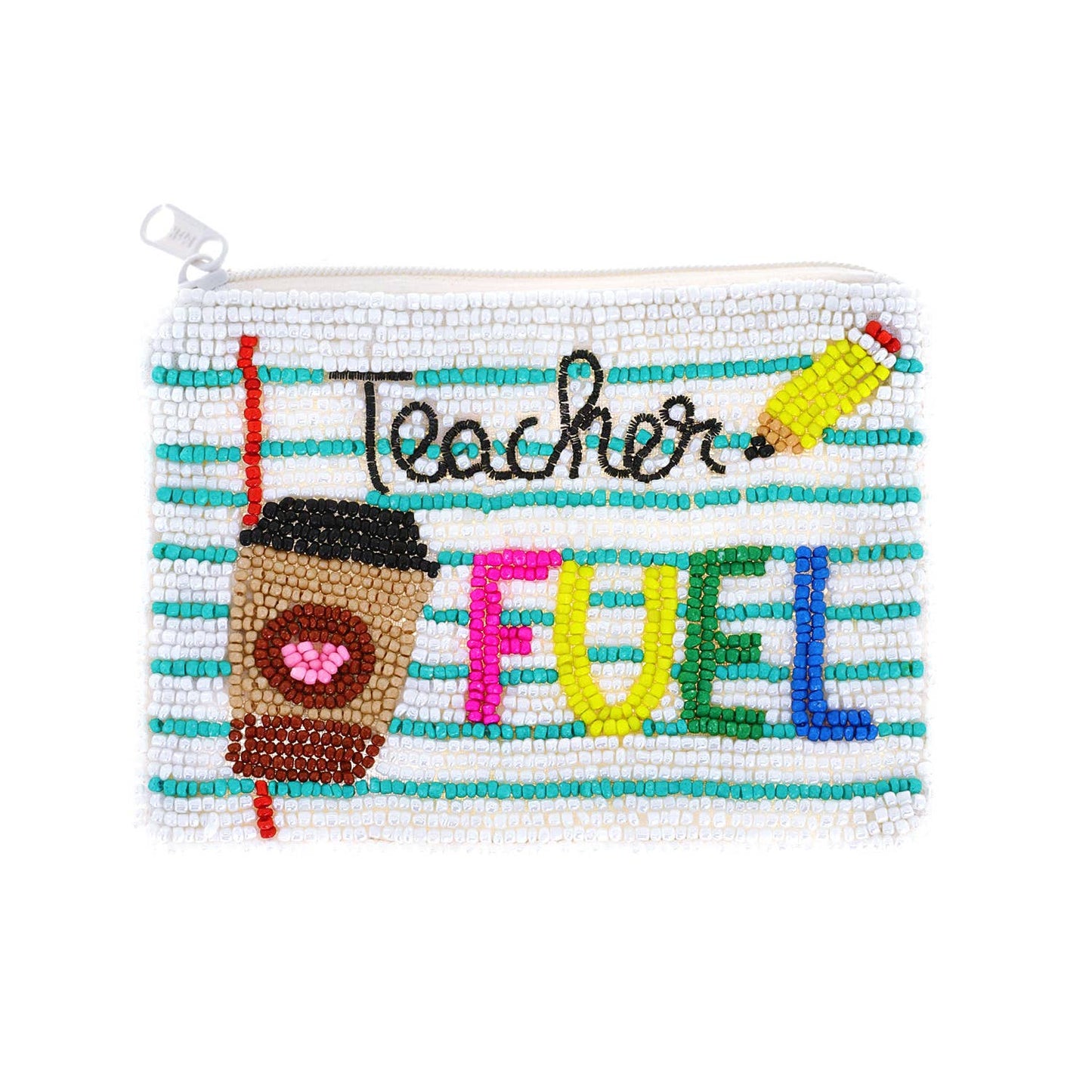 "Teacher Fuel" Coffee & Pencil Beaded Coin Purse