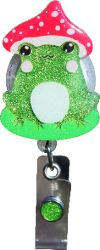 Glitterific Badge Reel Mushroom Frog