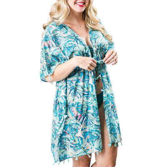 Sabine Cover-Up Blue and Green Frond