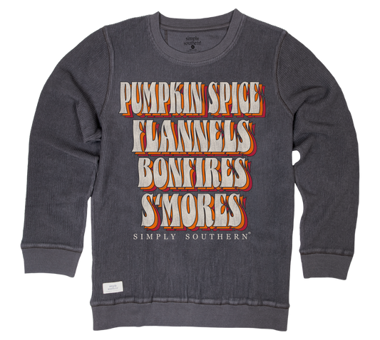 "Pumpkin Spice, Flannels, Bonfires, Smores" Corded Crew Sweatshirt