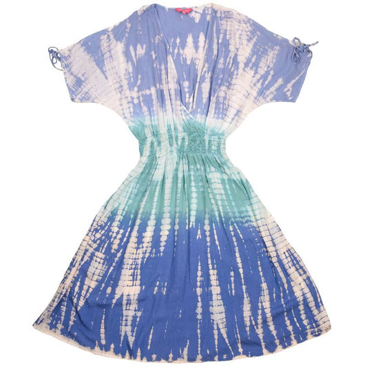 Tied Shoulder Dress- Tie Dye Blue