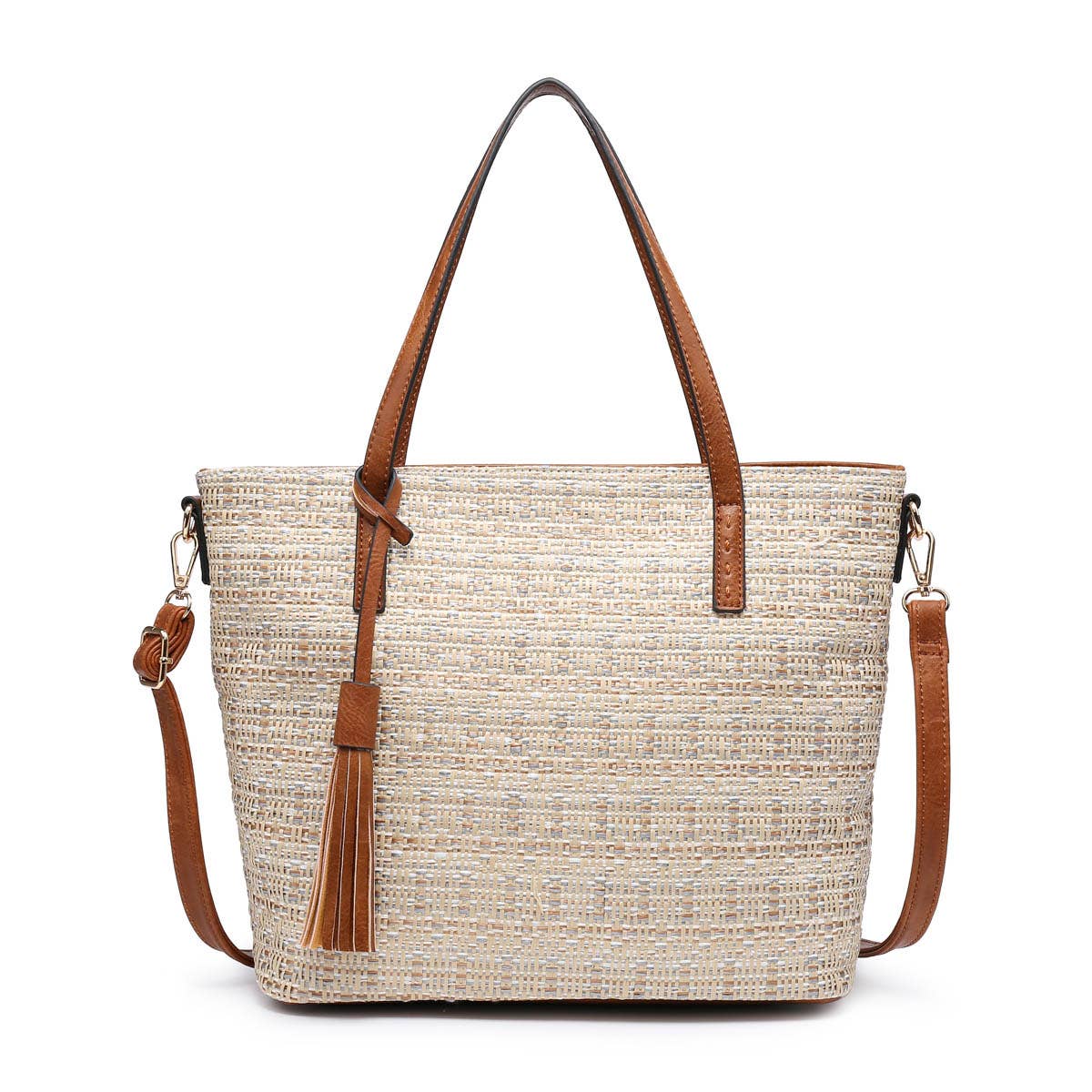 August 2 Tone Natural Tote - Natural/Grey/Rose