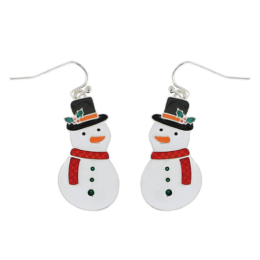 Snowman Christmas Enamel Dangle Earrings