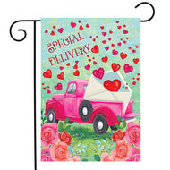 Valentines Special Delivery Red Truck Garden Flag