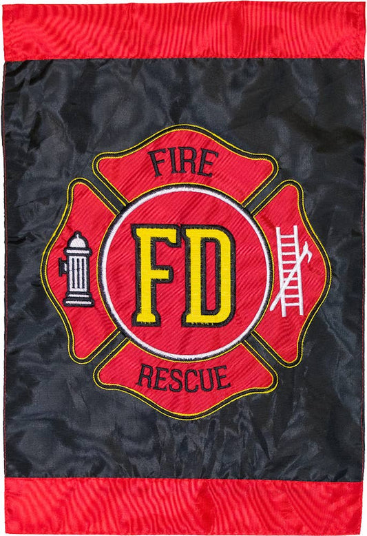 Fire Department Applique & Embroidered Garden Flag