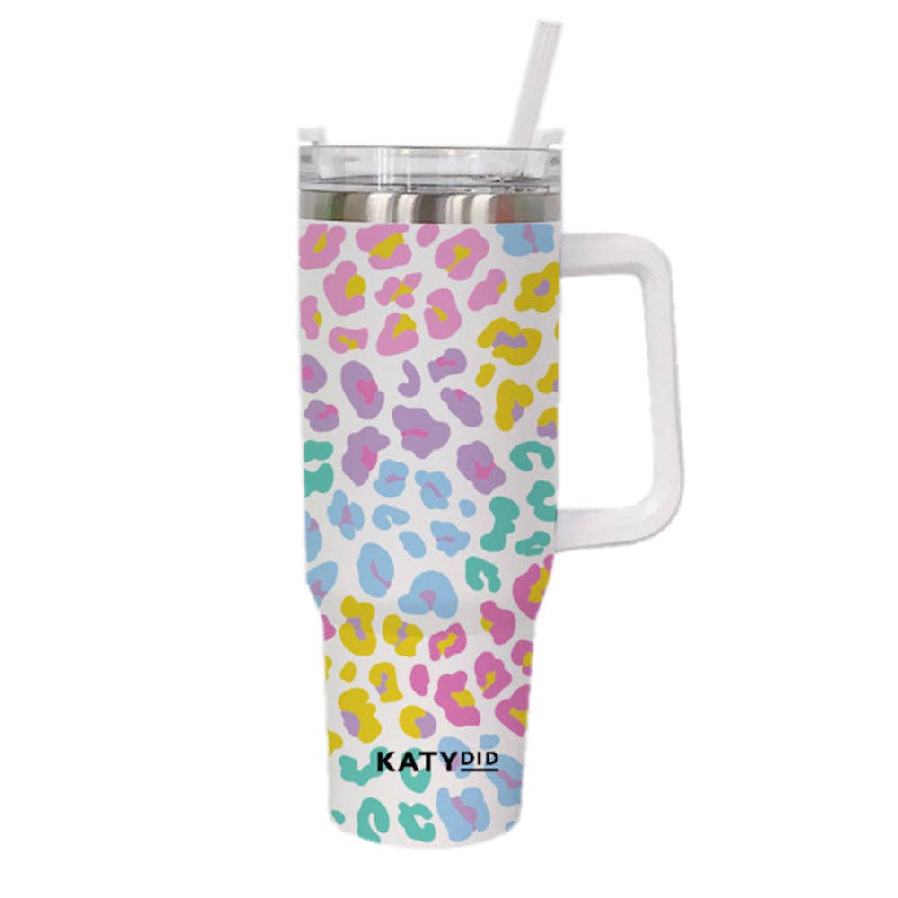 Cow Print Insulated Tumbler Cup with Handle - Thumbnail 5