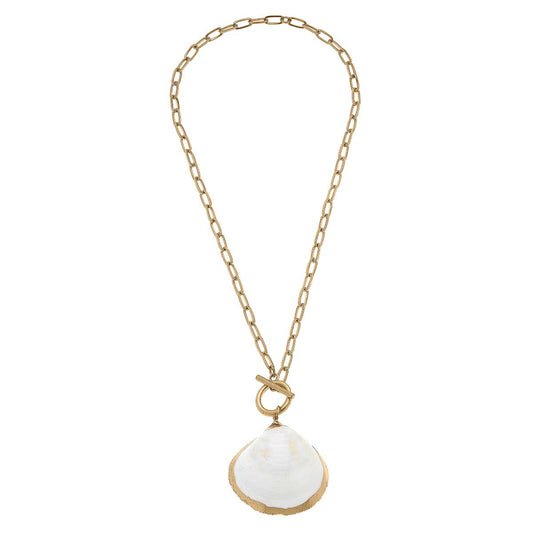 Gold-Dipped Clam Shell T-Bar Necklace