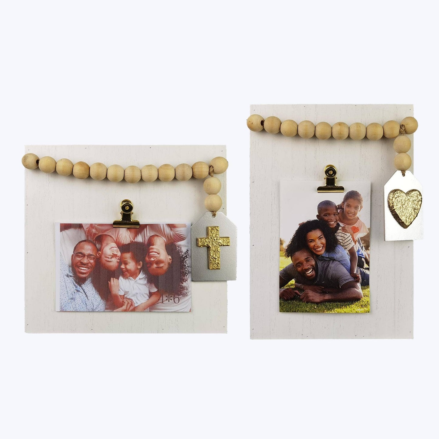 Wood Golden Faith Photo Clip with Blessing Bead and Message