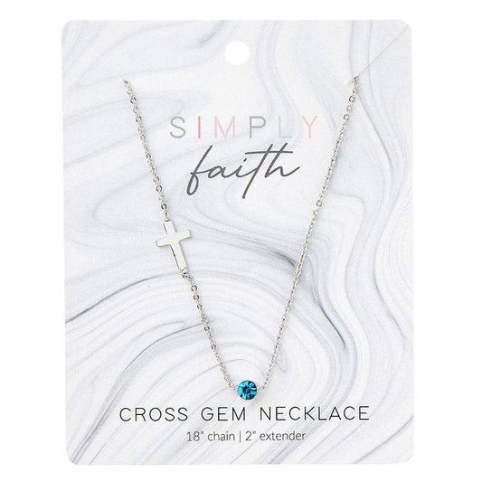Cross Necklace - Aquamarine