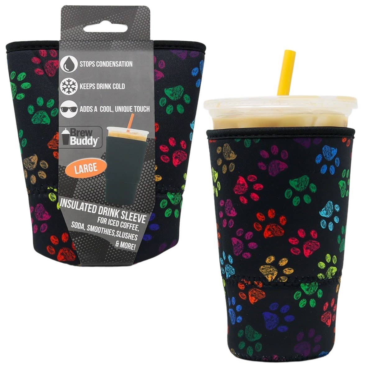 Best Seller! Brew Buddy Insulated Iced Coffee Sleeve - Paws: Large