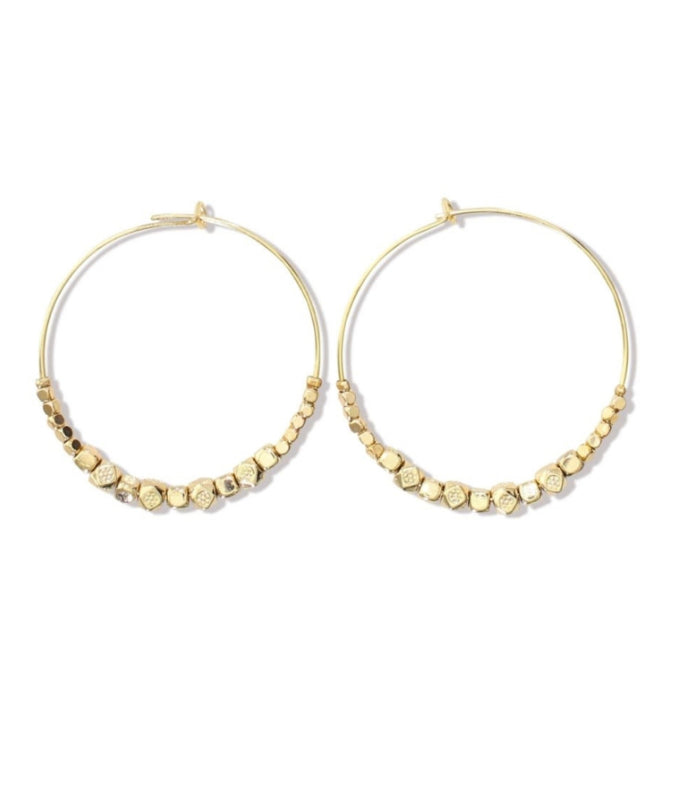 Two Toned Beaded Gold Hoop Earrings