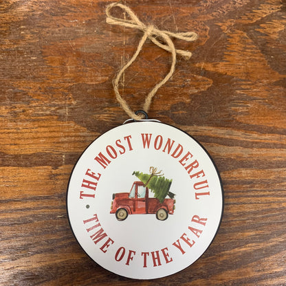 Red Truck Disc Ornaments (Multiple Sayings)