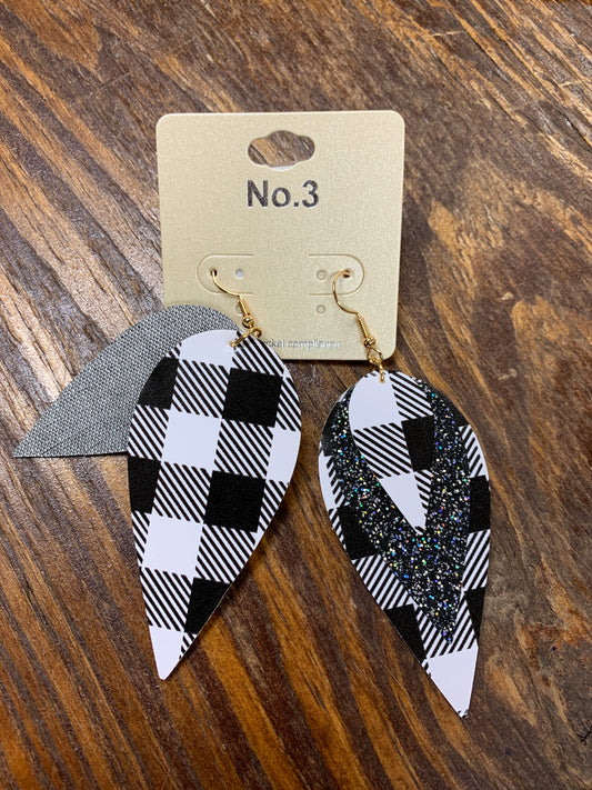 Black and White Leather Leaf Earrings