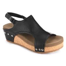 Carley Black Metallic Wedge Sandals