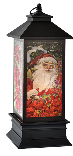 LED Light Up Shimmer Santa w/ Poinsettias Lantern