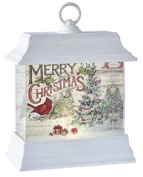 LED Light Up Shimmer Cardinal Scene Lantern - Merry Christmas