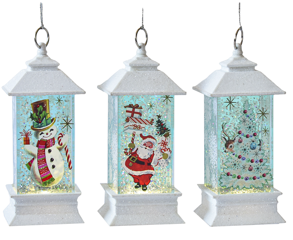 LED Light Up Holiday Icon Lantern Mini Shimmer Ornaments