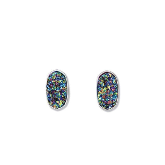 Worn Silver Druzy Oval Earrings