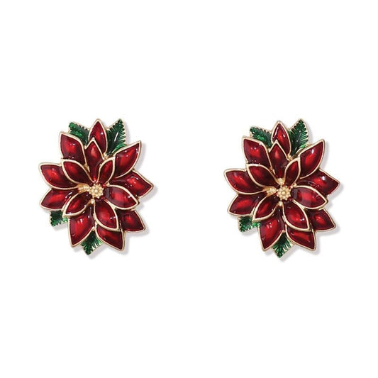 Enamel Poinsettias Earrings