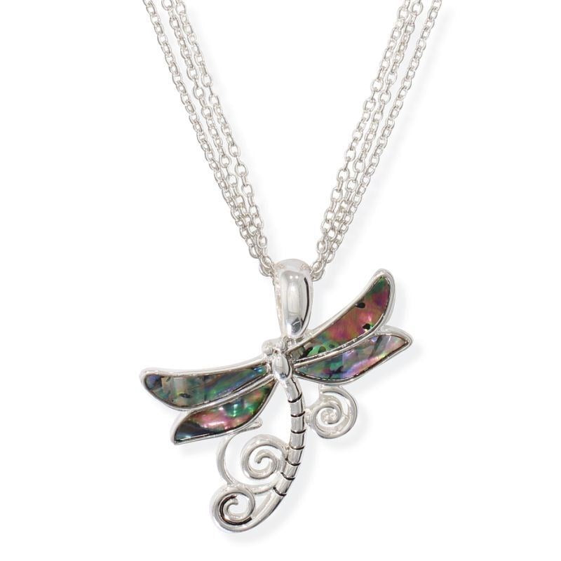 Silver Dragonfly with Abalone Necklace