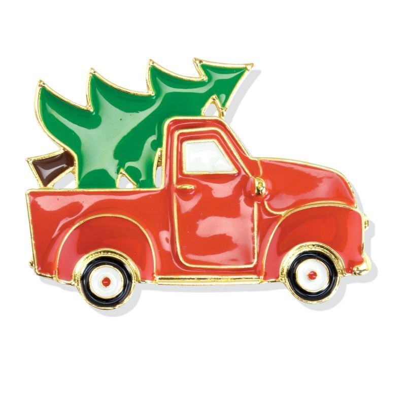 Vintage Red Truck with Christmas Tree Pin