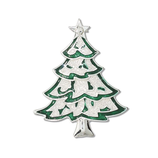 Green and White Glitter Tree Pin