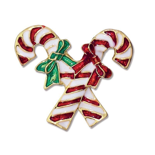Red and Green Bow Candy Canes Pin